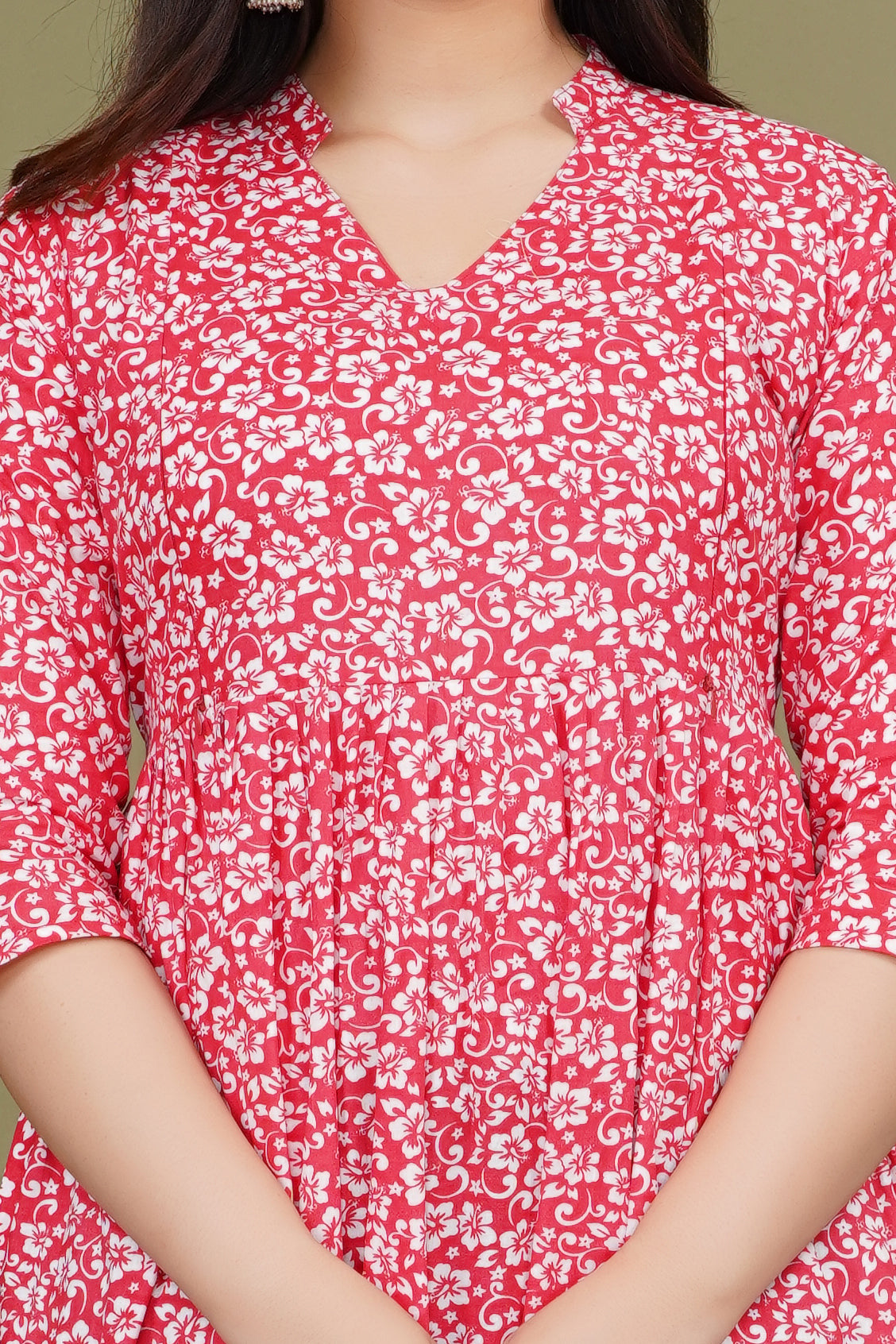 Pure Cotton Maternity Dress With Both-Side Hidden Zip  - Red