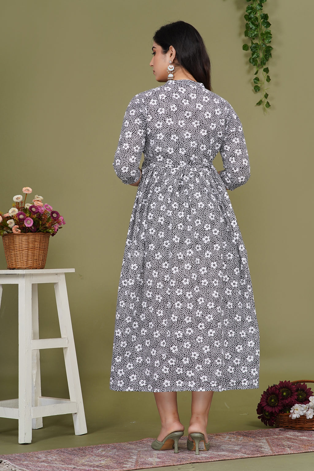 Pure Cotton Maternity Dress With Both-Side Hidden Zip  - Combo ocean|black|green