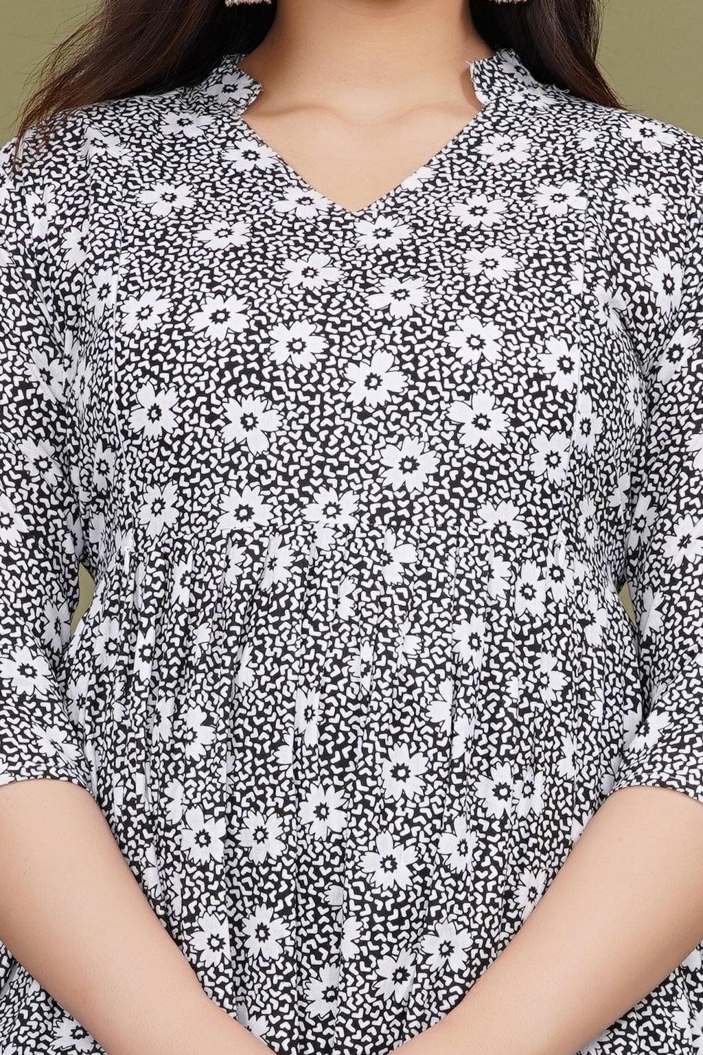 Pure Cotton Maternity Dress With Both-Side Hidden Zip  - Black