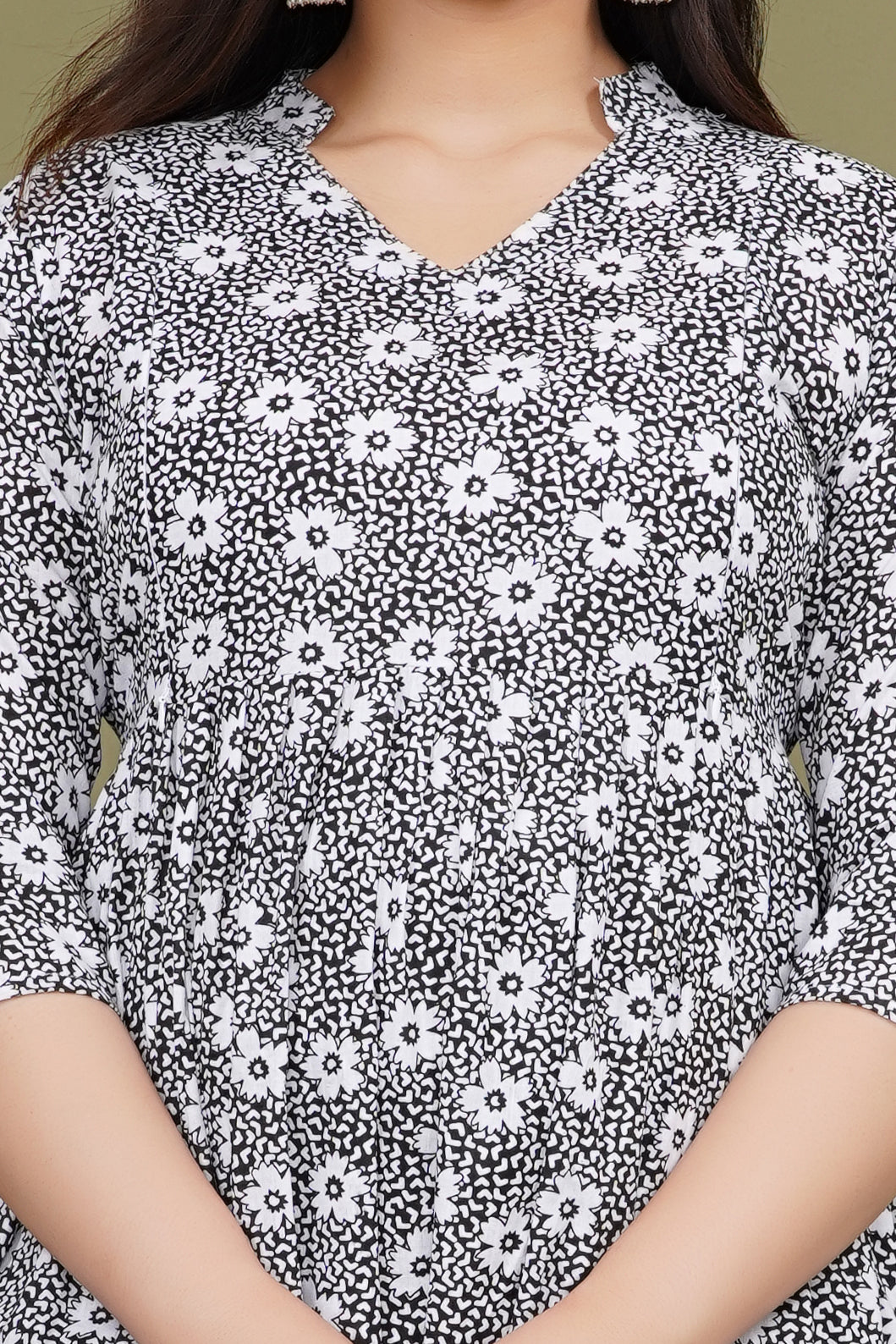 Pure Cotton Maternity Dress With Both-Side Hidden Zip  - Black